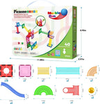 PicassoTiles Azulejos Magnéticos Pista de Canicas Bloques de Construcción Color Arcoíris con Tobogán Embudos de Caída Tubos Juguete Educativo STEM Set Compatible Kit de Construcción Duradero para