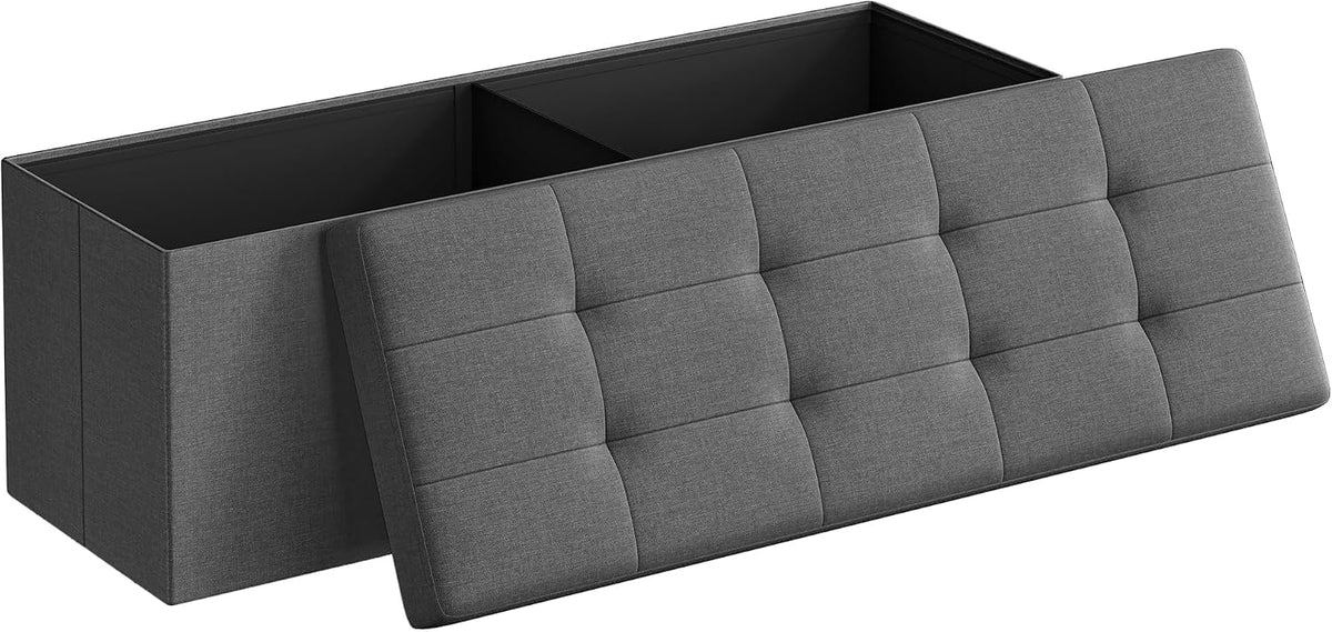 SONGMICS Colección MAZIE - Banco otomano plegable de almacenamiento de 43 pulgadas, reposapiés otomano, banco para el final de la cama, pecho de almacenamiento, carga 299 kg, para sala de estar