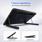 Almohadilla de enfriamiento para laptop, enfriador de laptop con 6 ventiladores silenciosos para portátiles de 12 a 17 pulgadas, soporte estable, 7 altura y velocidad del viento ajustable, 2 puertos USB y soporte para teléfono (negro)
