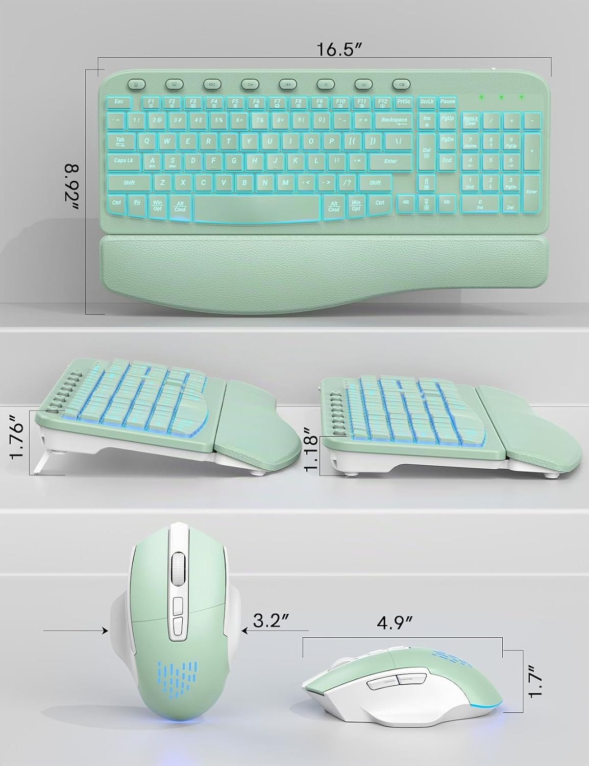 SABLUTE Combo de teclado y mouse inalámbrico ergonómico - Teclado d...