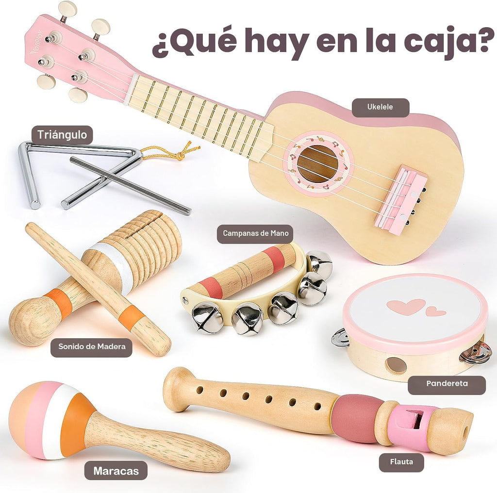 Vanplay Juego de guitarra rosa para niñas pequeñas, regalos de cumpleaños