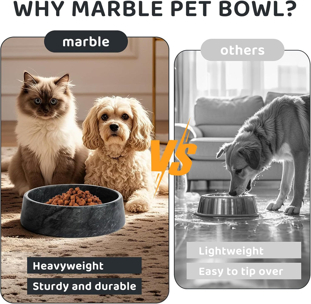 SAMAH Cuenco de mármol negro para perros, antideslizante y sin vuelcos, plato de piedra grande con peso, cuenco de agua de mármol natural para perros, fácil de limpiar, regalos para amantes de gatos y
