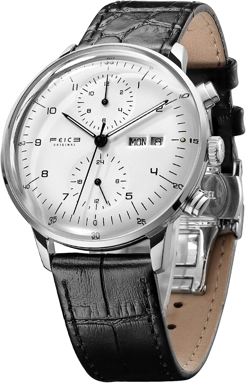 FEICE Relojes para Hombres Bauhaus Reloj Automático de Acero Inoxidable Reloj Mecánico Pulsera Casual Vestimenta para Hombres con Correas de Cuero Fecha -FM121