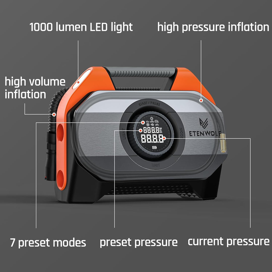 ETENWOLF VORTEX S6 - Inflador de neumáticos, compresor de aire port...