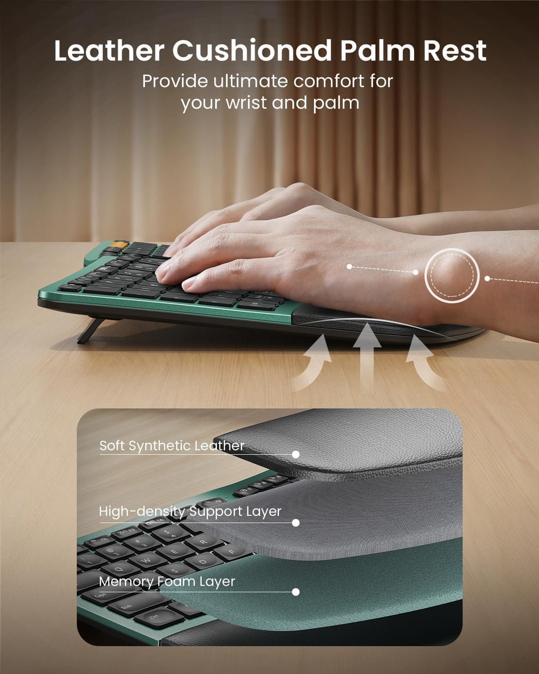 ProtoArc Teclado ergonómico Bluetooth retroiluminado, EK01 Plus, te...