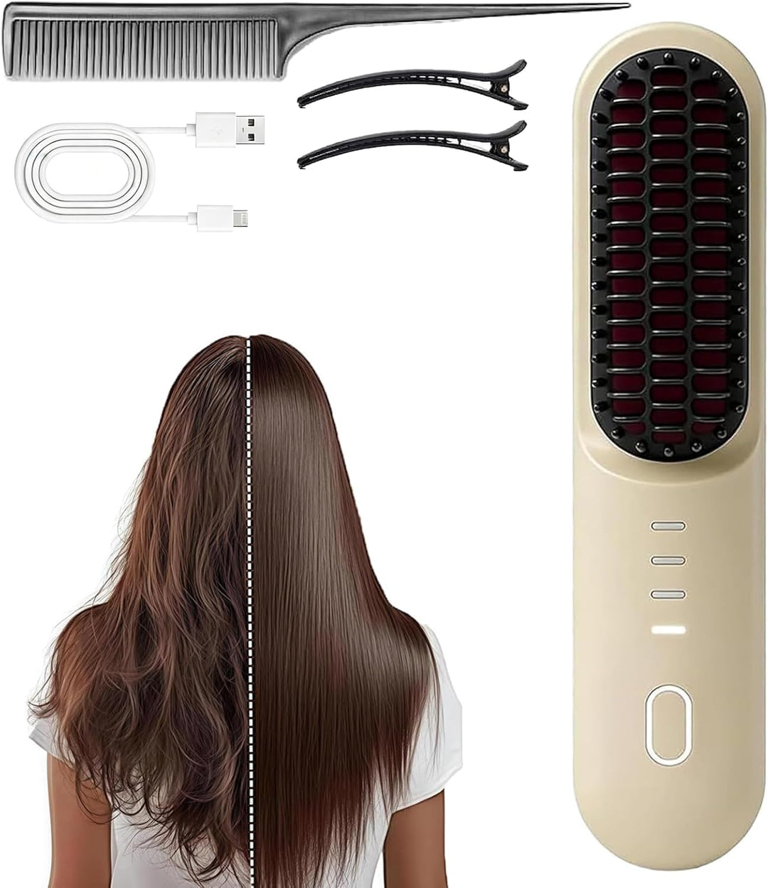 Go Brush Pro para cabello corto, alisador de pelo inalámbrico, pein...