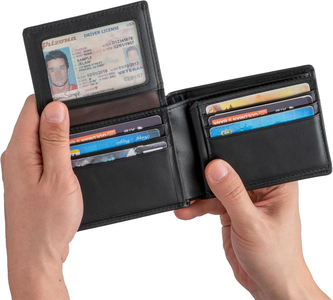 Billetera de cuero plegable para hombre, de gran capacidad, bloqueo...