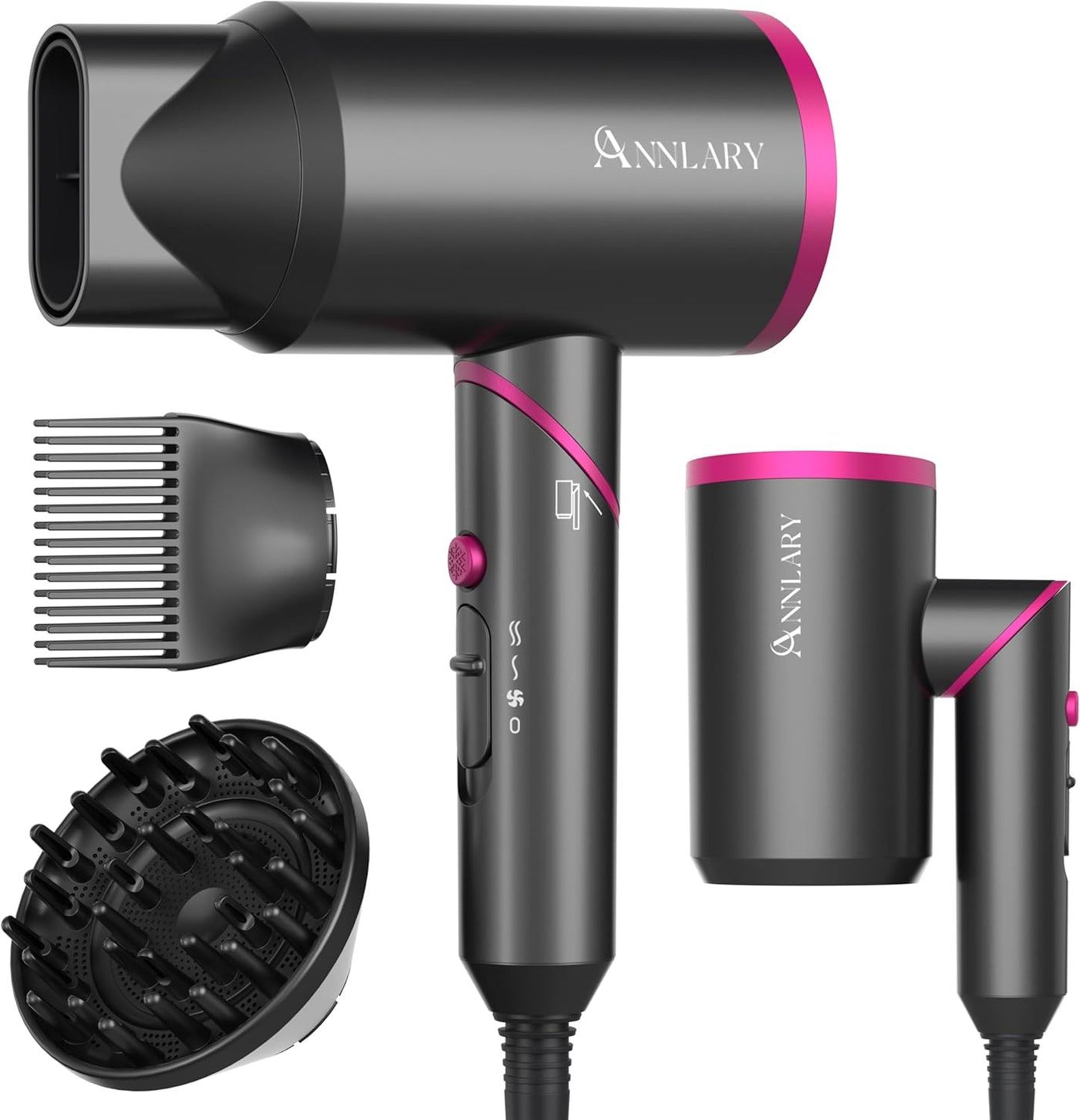 ANNLARY Secador de pelo con peine | Secador de pelo de 1800 W con d...