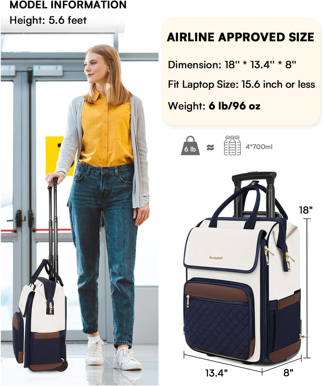 Mochila rodante Arcoyard para mujeres, mochila rodante para viajes...