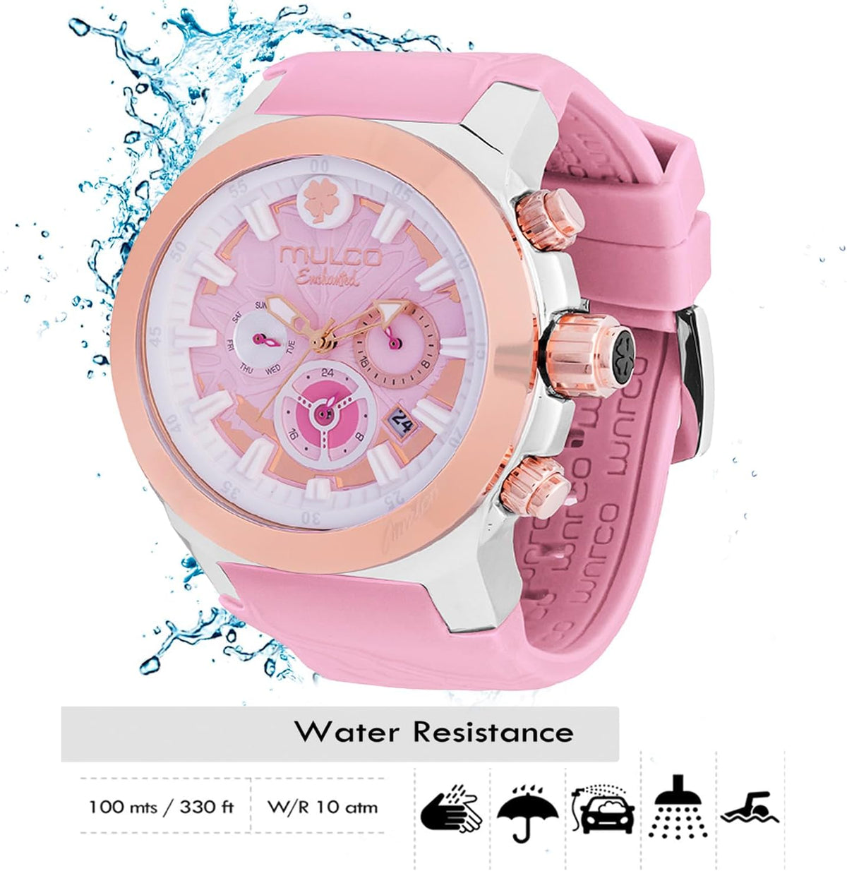 Reloj MULCO Luxury resistente al agua para mujer - Acero inoxidable rosa dorado analógico