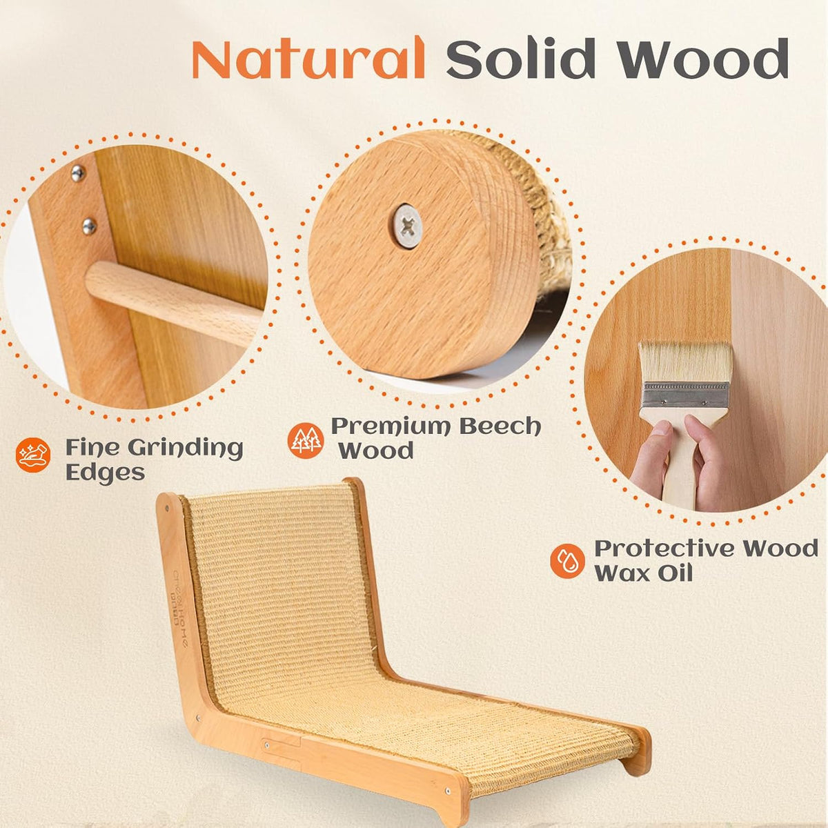 Rascador vertical para gatos de sisal en forma de L, madera