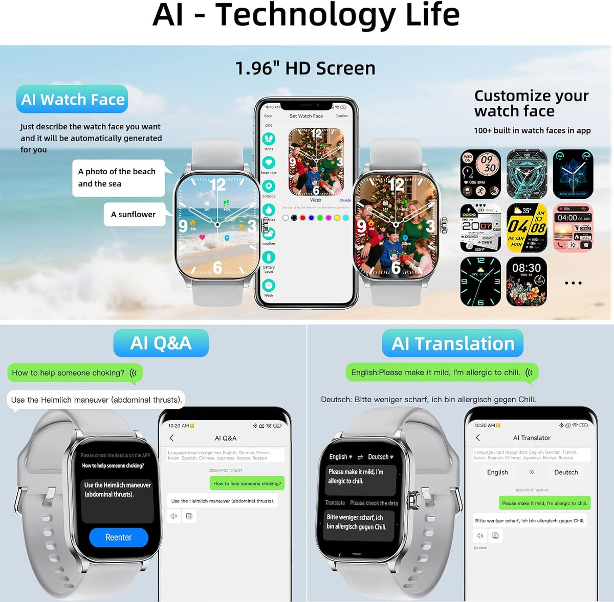 Smart Watch, GPS y Mapas Libres, Pantalla HD de 1.96", IA, Llamadas y Mensajes por Bluetooth