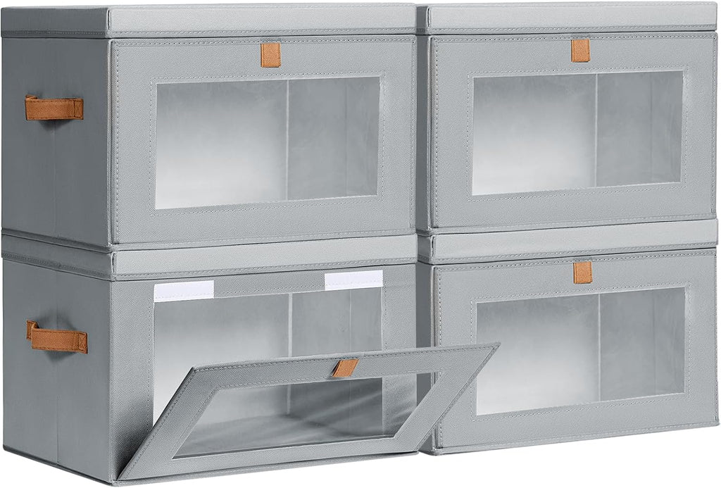 Contenedores grandes de almacenamiento para armario, contenedores de almacenamiento plegables con asas y ventana, organizador de cubos de tela con tapas, cajas decorativas para sala de estar