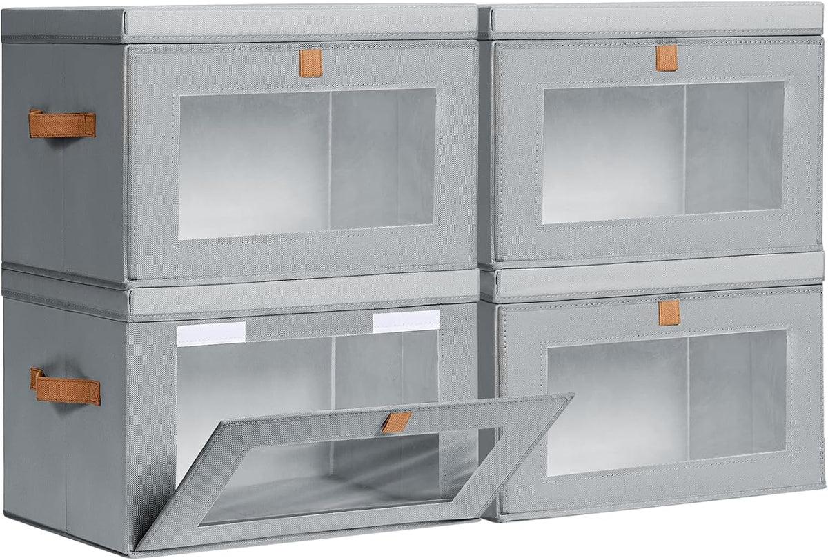 Contenedores grandes de almacenamiento para armario, contenedores de almacenamiento plegables con asas y ventana, organizador de cubos de tela con tapas, cajas decorativas para sala de estar