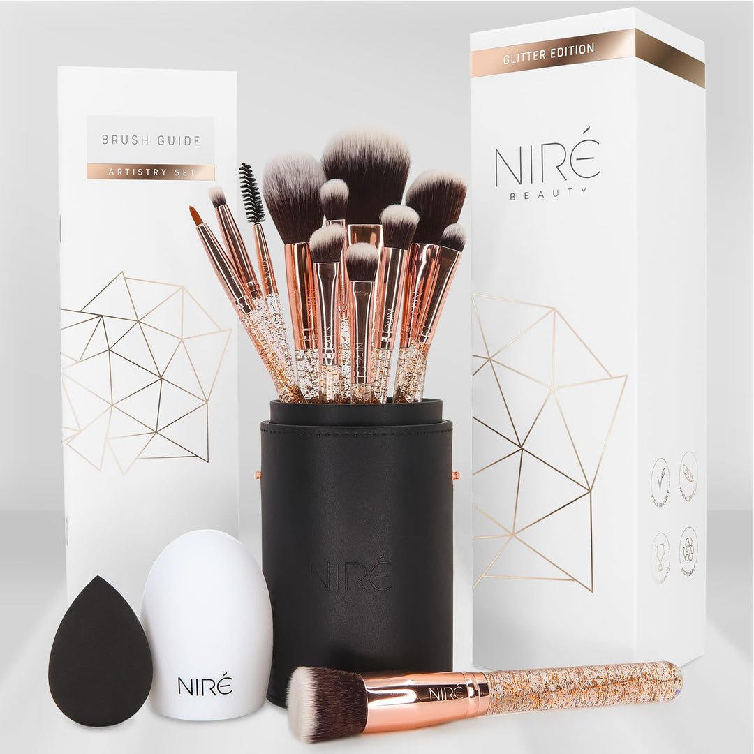 Niré Beauty Juego de 15 brochas de maquillaje premiadas con brillo:...