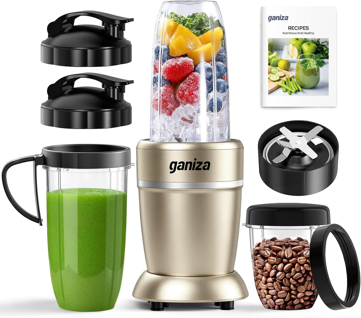 Ganiza Smoothie Blender Max 1300W, Mezclador y molinillo de cocina personal
