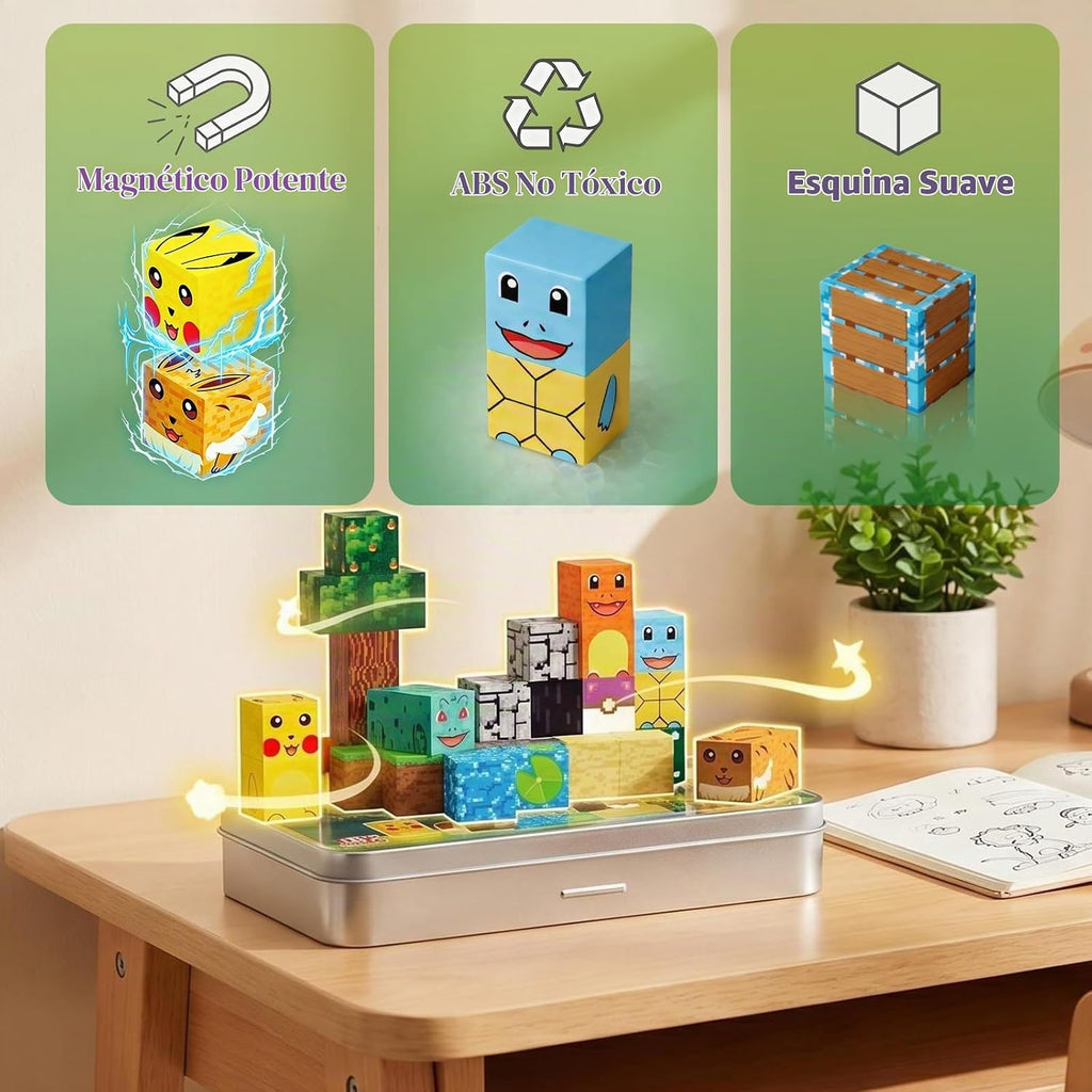Juguetes de viaje para mascotas, 35 cubos magnéticos de construcción con estuche de almacenamiento de metal para niños de 3 a 8 años, juguetes de construcción STEM Montessori para niños pequeños
