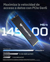 Acer Predator GM9 M.2 Gen5 SSD de 2 TB, hasta 14500 MB\/s, unidad i...