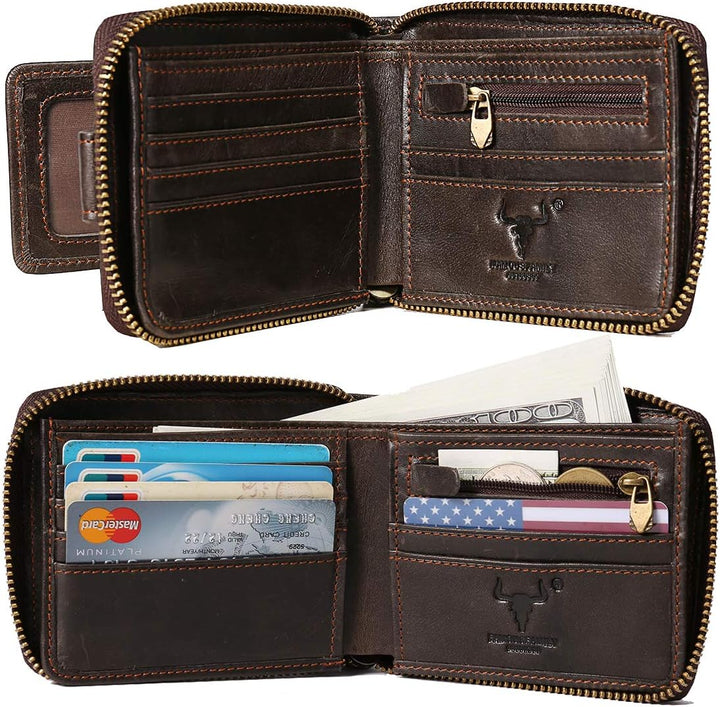 MING CLAN Billetera plegable de cuero con bloqueo RFID para hombres...