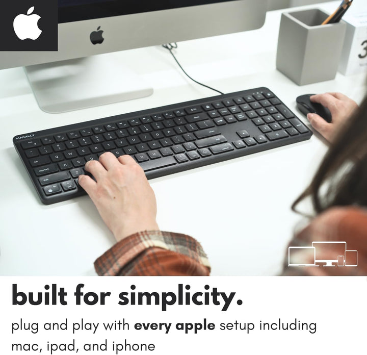 Macally Teclado USB C con cable para Mac (USB C + USB A) - Teclado...