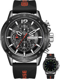 Relojes cronógrafo para hombre, reloj analógico de cuarzo negro de cara grande, luminoso, impermeable, calendario de lujo, reloj deportivo para hombre con correa de silicona
