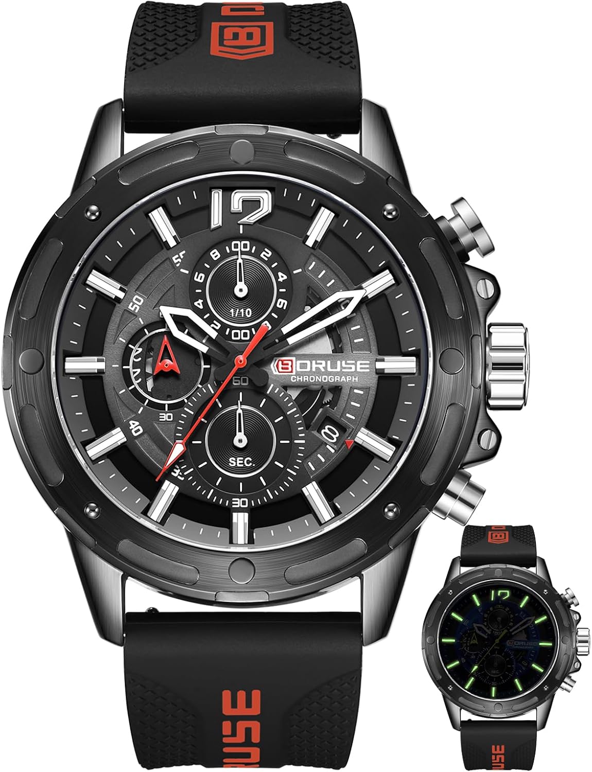 Relojes cronógrafo para hombre, reloj analógico de cuarzo negro de cara grande, luminoso, impermeable, calendario de lujo, reloj deportivo para hombre con correa de silicona