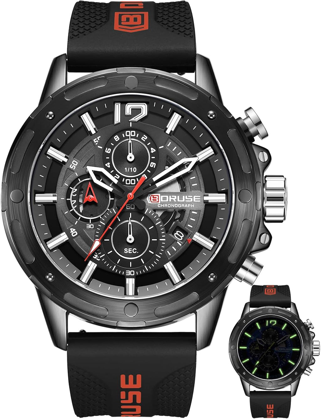 Relojes cronógrafo para hombre, reloj analógico de cuarzo negro de cara grande, luminoso, impermeable, calendario de lujo, reloj deportivo para hombre con correa de silicona
