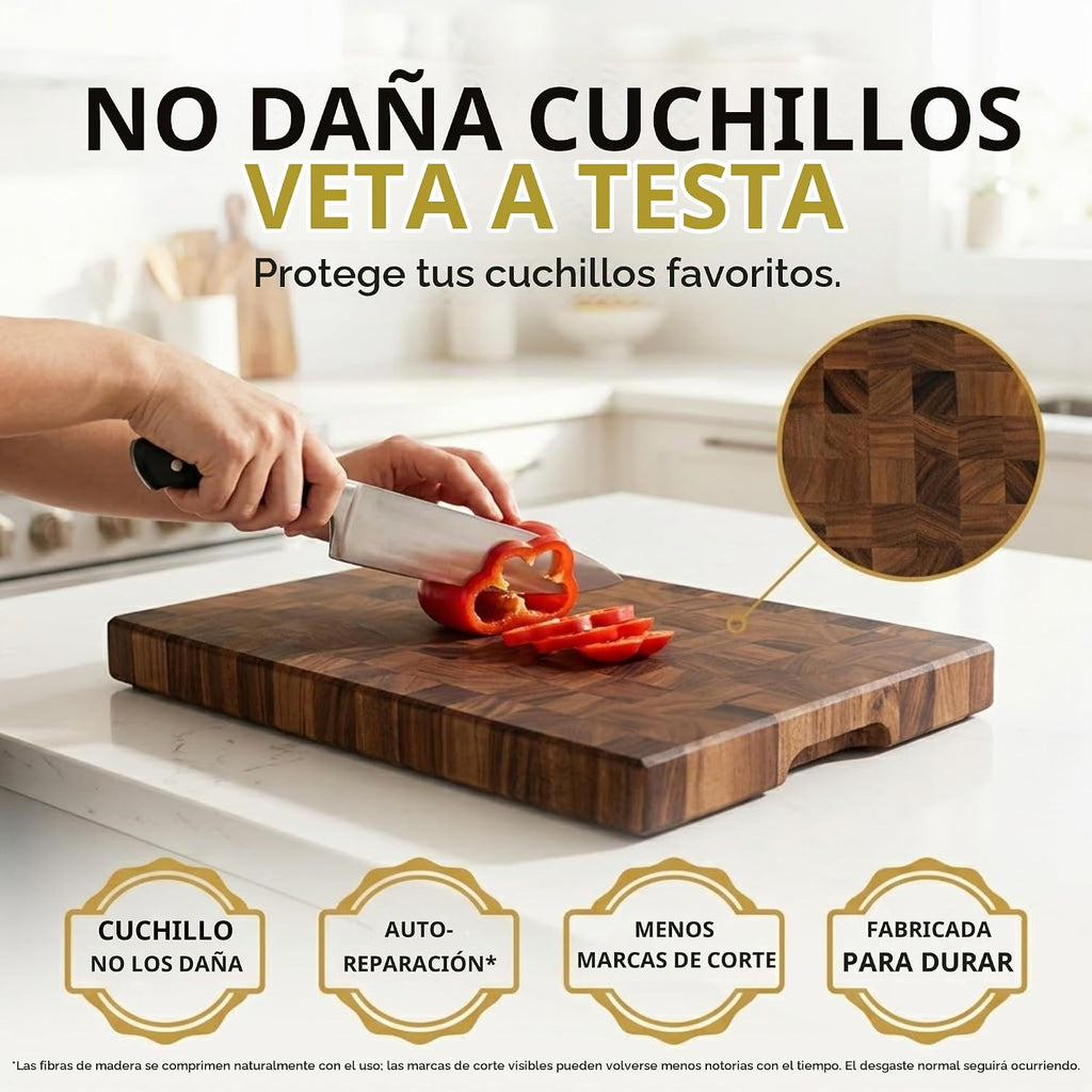 SHUMARU Tabla de cortar de grano final de 17.3 × 12.6 × 2 pulgadas, bloque de carnicero profesional de tamaño familiar, bloque de cortar de madera exótica gruesa, tabla de cortar de madera apta para