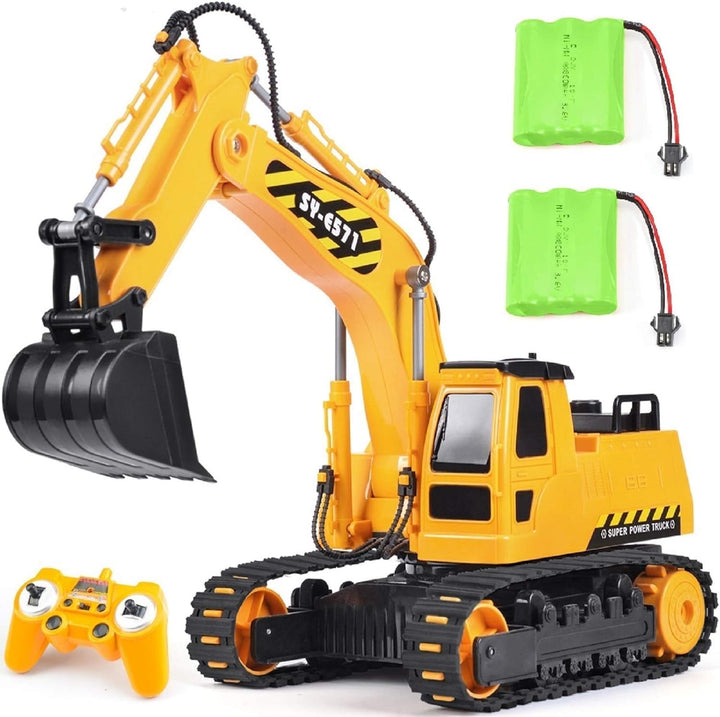 DOUBLE E Excavadora de juguete con control remoto, 2 baterías, exca...