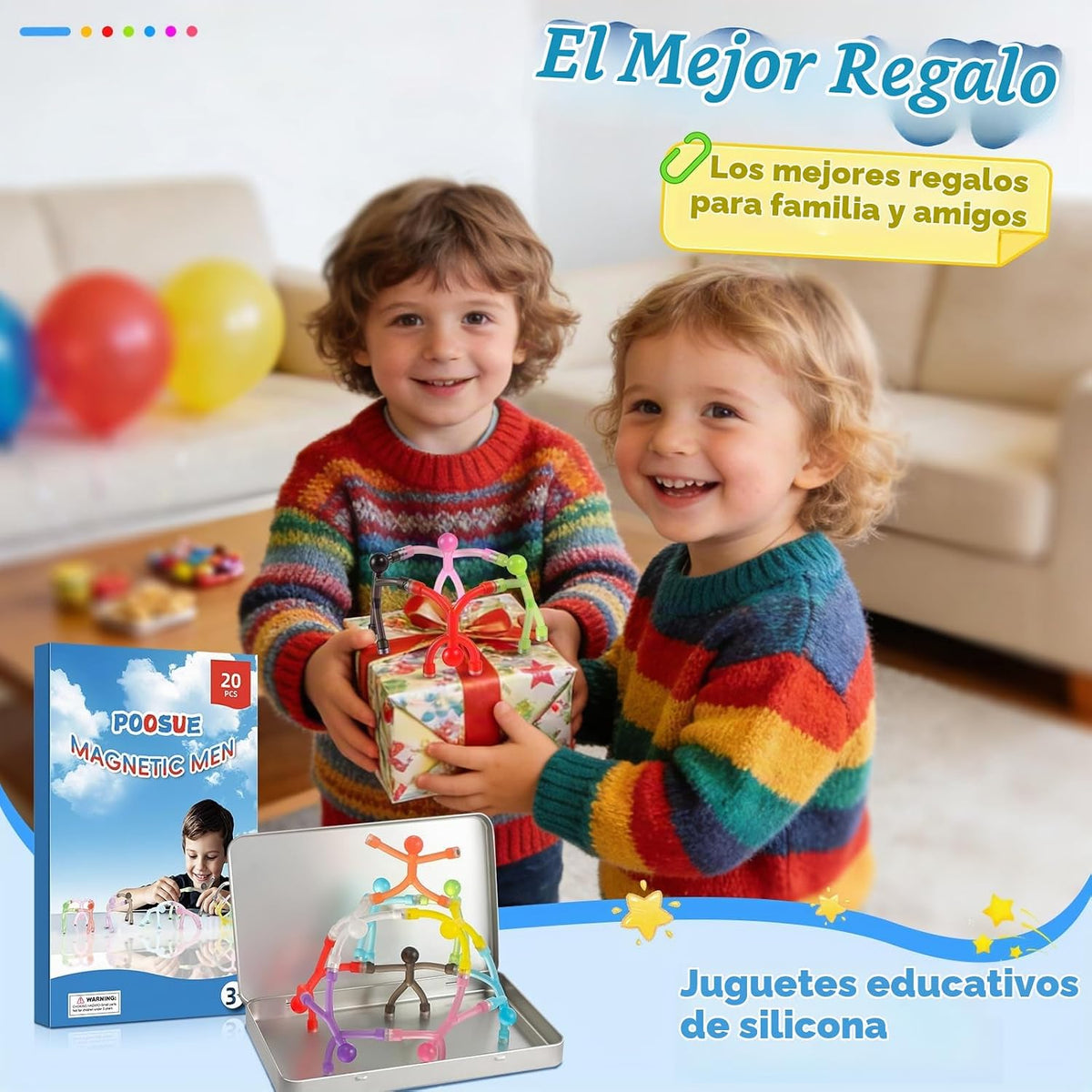 Juego de 20 figuras magnéticas para hombre con caja de almacenamiento de metal, juguetes portátiles para niños, viajes, actividades de viaje por carretera, automóvil en avión, juegos educativos para