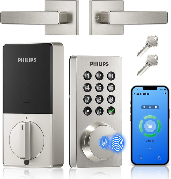 Philips Cerradura de puerta con teclado WiFi con asa, WiFi integrad...