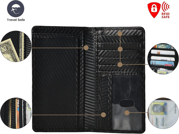 Jajmo Legacy Cartera larga de cuero auténtico plegable vintage para...