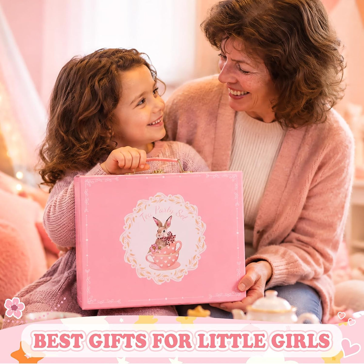 Juego de té de porcelana para niñas, juego de fiesta de té para niñas pequeñas, regalos de cumpleaños para niñas pequeñas