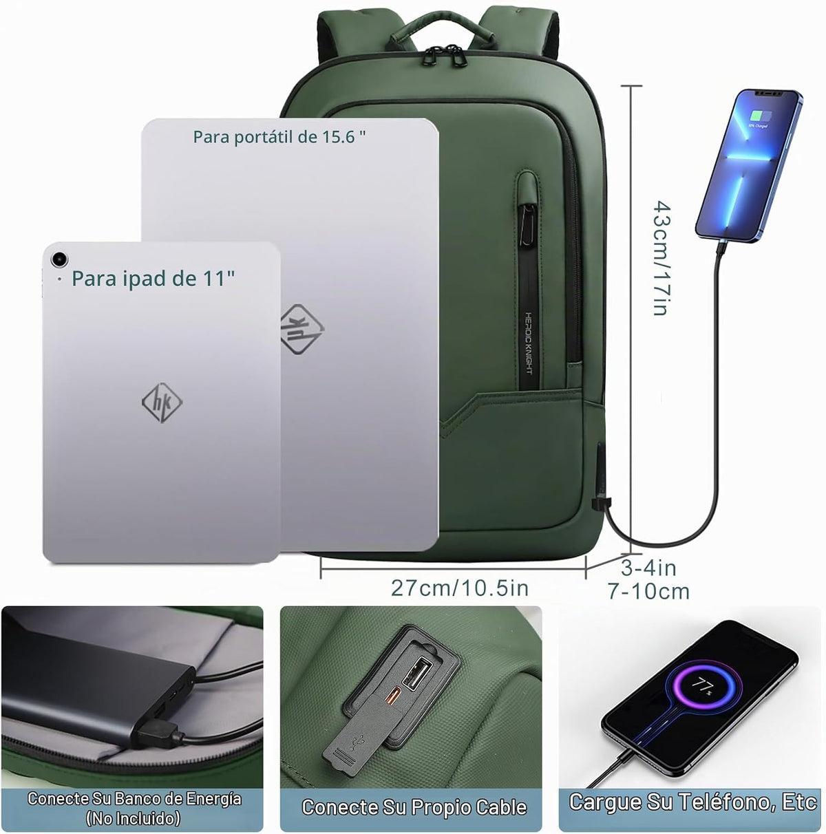 HK - Mochila para hombre, bolsa delgada para computadora portátil de 15,6