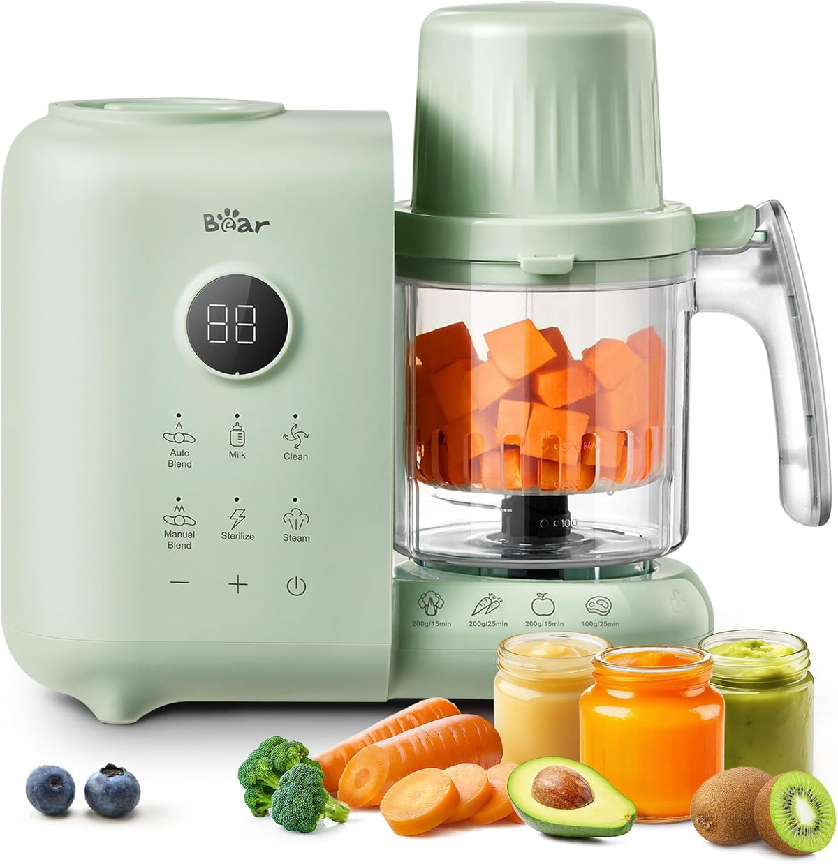 Bear Procesador de Alimentos para Bebé Vaporera y Licuadora con Canastas de Vapor de Doble Capa, 18.5 oz