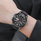 Relojes cronógrafo para hombre, reloj analógico de cuarzo negro de cara grande, luminoso, impermeable, calendario de lujo, reloj deportivo para hombre con correa de silicona