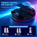 NEWDERY para PS5/Slim/Pro Console Stand, con Dual carga Station para PS5 Controllers, Adjustable RGB Light, para PS5 Controller Charger Stand - negro