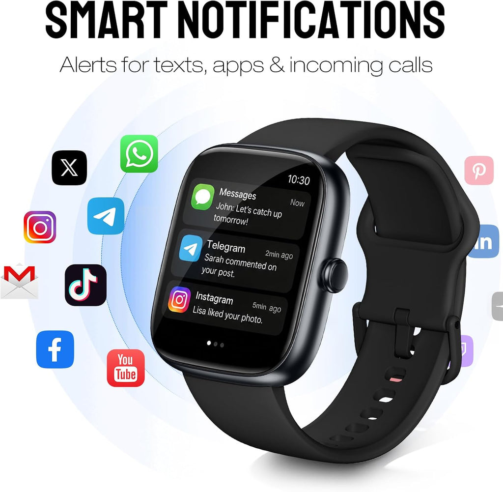 Reloj inteligente para mujeres y hombres, rastreador de fitness HD de 1.83 pulgadas (respuesta/hacer llamadas) con monitor de frecuencia cardíaca 24/7/sueño/SpO2, resistente al agua IP68, más de 100