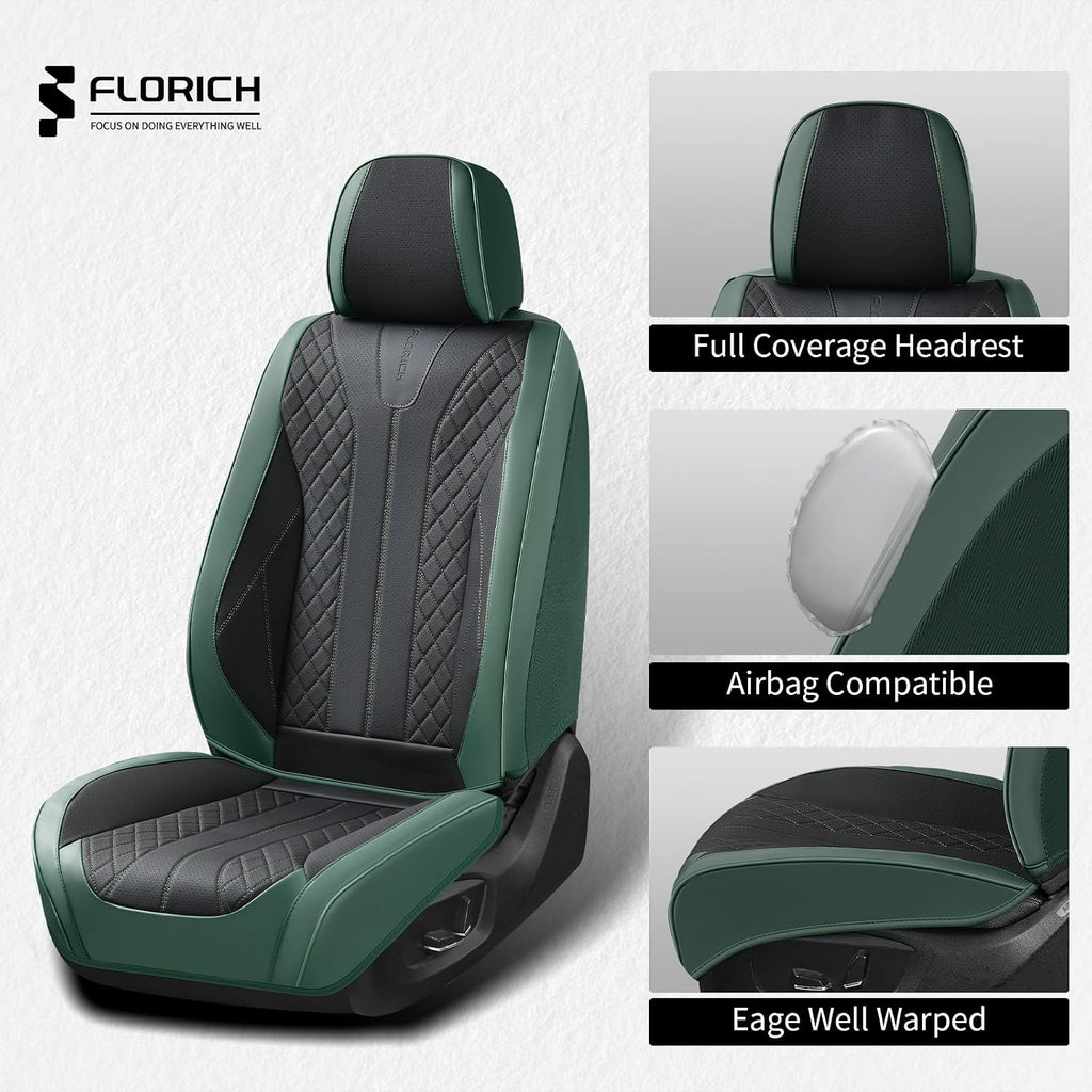 Juego completo de fundas de cuero para asientos delanteros y traseros de automóvil, impermeables, cobertura completa, protector de asiento de automóvil, ajuste universal para la mayoría de automóviles, SUV, camiones, negro y verde