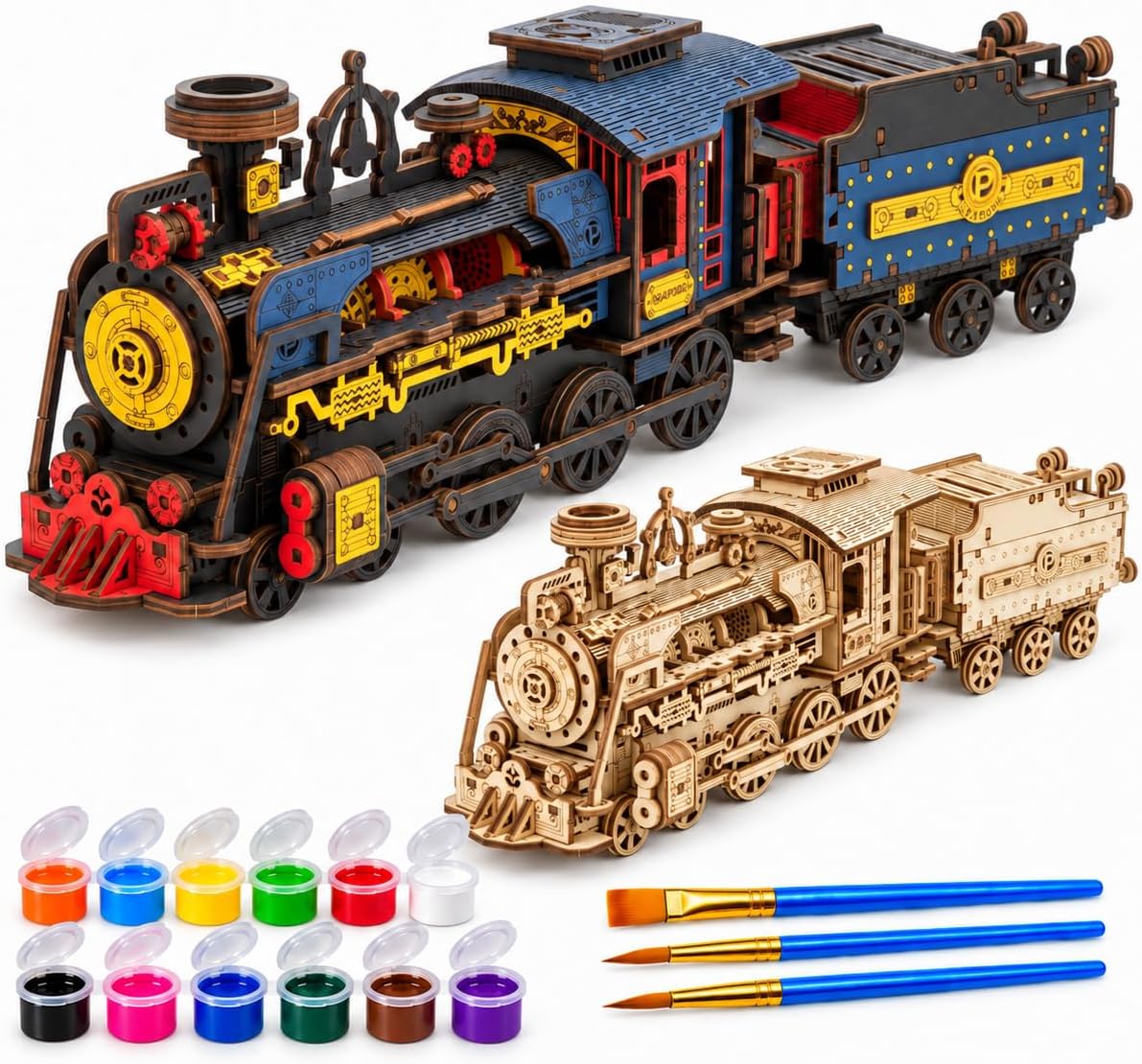 Rompecabezas de tren de vapor de madera 3D pintable para adultos