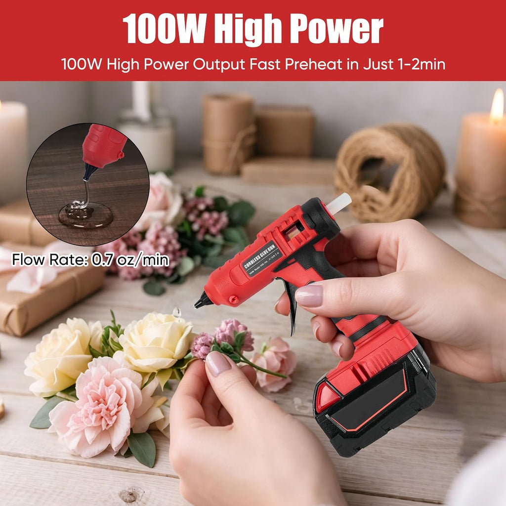 Pistola de pegamento caliente inalámbrica de 100 W para batería Milwaukee M18, kit de pistola de pegamento de calor rápido antigoteo con 20 barras de pegamento de 0.433 × 5.906 in, batería excluida