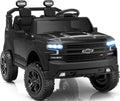 First Ride On Juguetes de 24 V y 2 plazas con licencia Chevrolet Silverado, vehículo eléctrico con control remoto y cinturones de seguridad, camión eléctrico con maletero, Bluetooth y luces LED (negro)