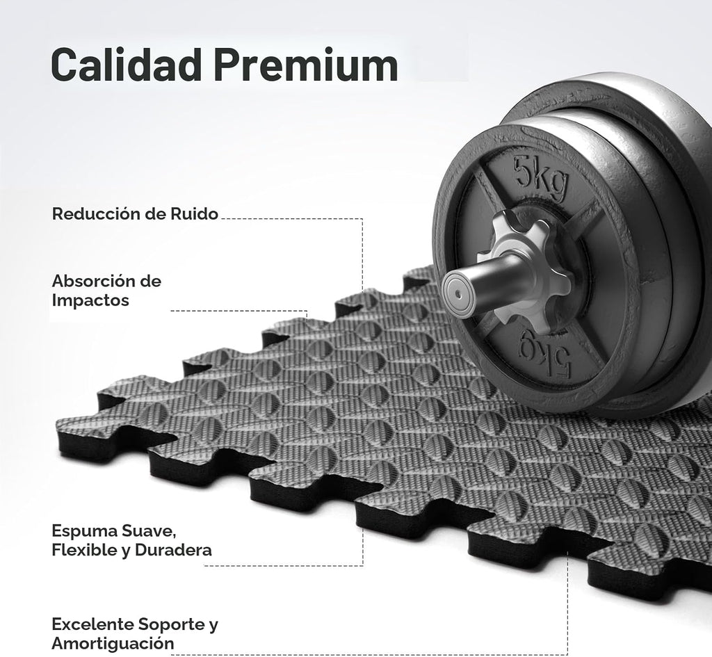 Tapete de gimnasio en casa, tapete de ejercicio de rompecabezas, baldosas de espuma EVA entrelazadas para equipos de entrenamiento en casa y áreas de juego para niños, negro, 24 x 24 x ½ pulgadas, 12