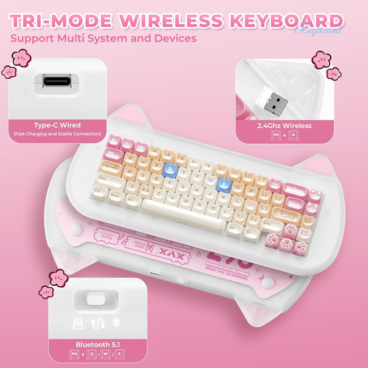 XVX C67 Teclado mecánico inalámbrico con bonito diseño, 60% teclado...