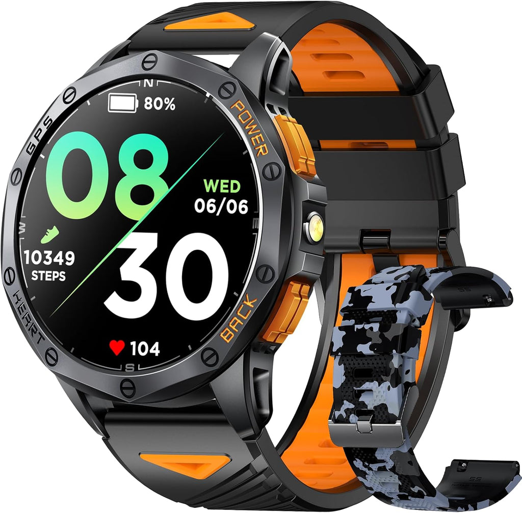 Relojes inteligentes militares con GPS integrado, más de 170 modos deportivos para hombres con linterna, reloj inteligente para teléfonos Android y iPhone, pantalla AMOLED de 1.43 pulgadas, llamadas
