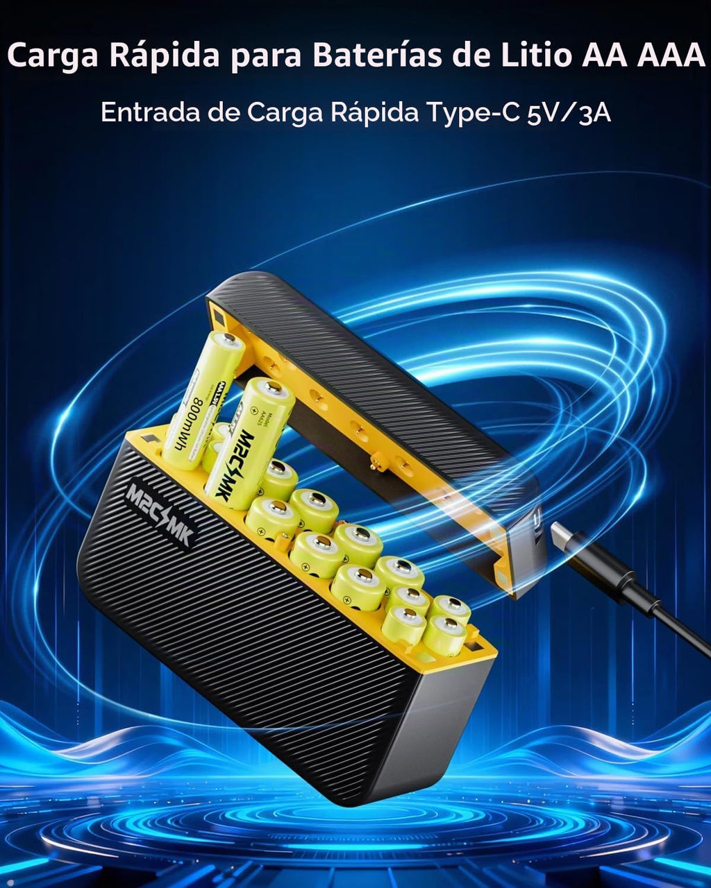 8 pilas de litio recargables AA y 8 AAA con cargador USB-C