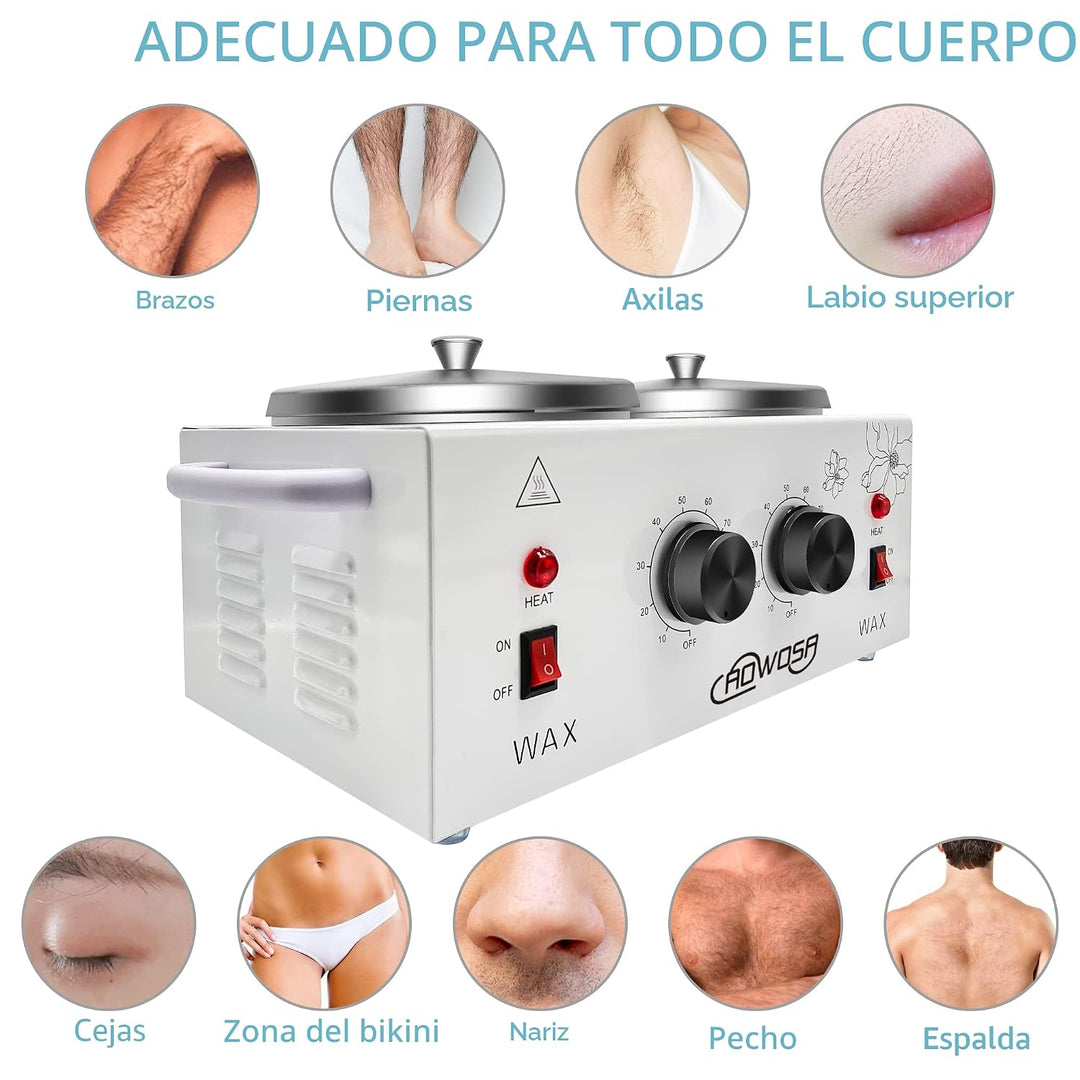 Kit profesional de depilación, calentador de cera de doble olla par...