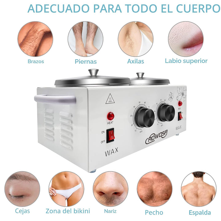 Kit profesional de depilación, calentador de cera de doble olla par...
