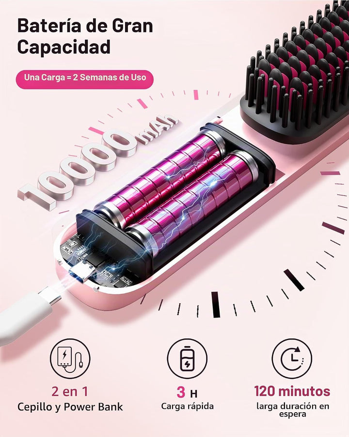 Cepillo alisador de cabello inalámbrico, cepillo portátil para esti...