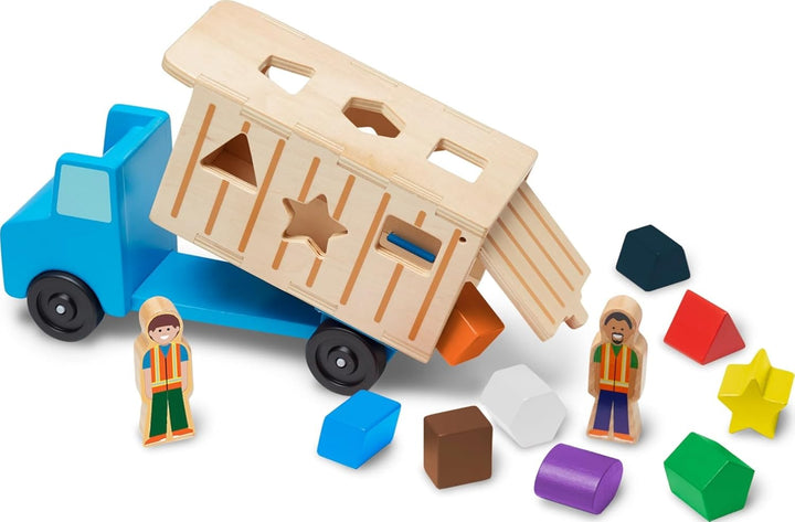 Camión de madera con 9 piezas coloridas y 2 figuras para jugar, de...